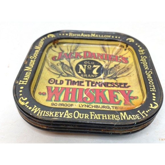 Jack Daniels No. 7 Whiskey Metal Costers Set Of 4, Vtg. Barware - Picture 9 of 10